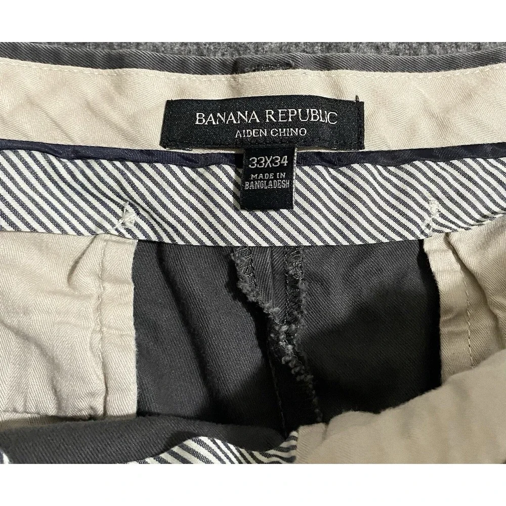 Banana Republic Aiden Chino Men Gray Flat Front Straight Leg Pants 33x34